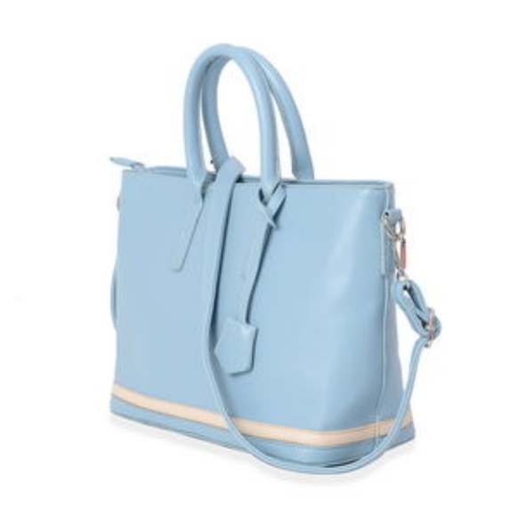 Sky Blue Zipper & Inside Snap Shoulder Bag With Handles - Picture 2 of 7